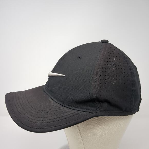 Nike Strapback Baseball Cap Black One Size Adjustable Embroidered Big Swoosh - Picture 3 of 8